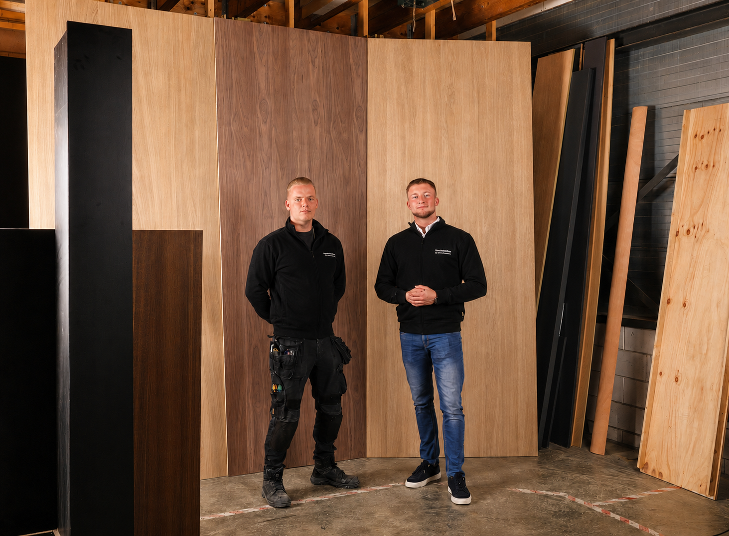 Patrick en Jonathan van vensterbankopmaat.nl in hun werkplaats